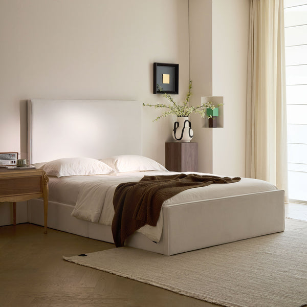 English Elm Lucas Tall Headboard Upholstered Bed - 52” Elegant Coconut Micro Suede – No Box Spring Needed & Easy Setup! B083P373030