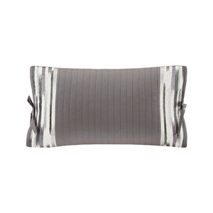 JLA Home N Natori - Embroidered Cotton Oblong Pillow with Quilted Texture, Bow-Tie Accents & Hidden Zipper for Luxe Decor Grey NS30-3254