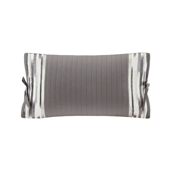 JLA Home N Natori - Embroidered Cotton Oblong Pillow with Quilted Texture, Bow-Tie Accents & Hidden Zipper for Luxe Decor Grey NS30-3254