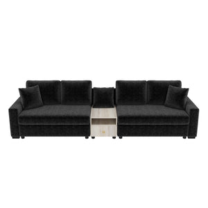 English Elm Modern Chenille Modular Sofa with Storage Armrest Console Table Living Room Seating Black N763S000064B