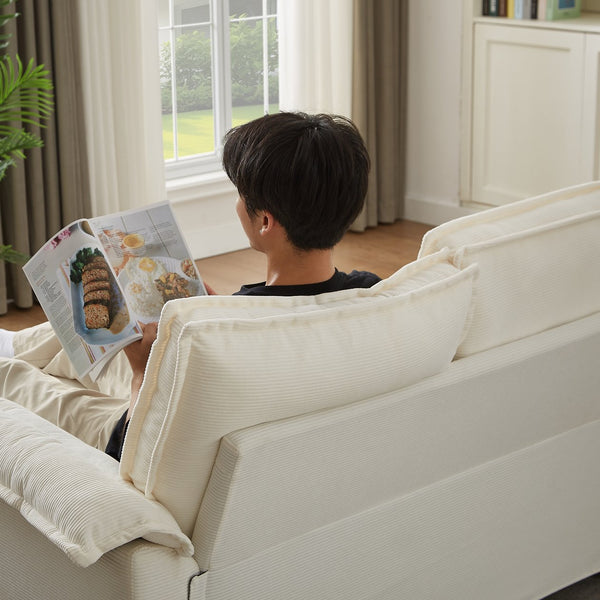 English Elm 120" Modular Corduroy Sectional Sofa Bed with Storage, U-Shaped 4-Seater, Cup Holders & Console Beige W1359S00010