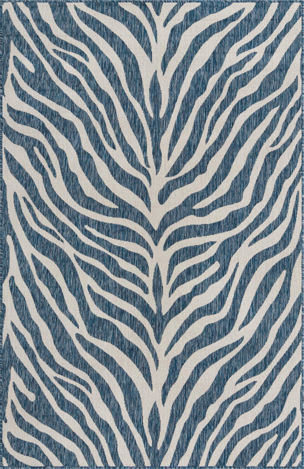 Unique Loom Outdoor Safari Tsavo Machine Made Animal Print Rug Blue, Ivory 5' 3" x 8' 0"