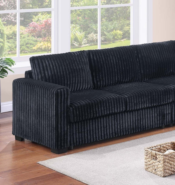 English Elm Modern Corduroy L-shaped Sectional with Usb Charging Console Cup Holders Living Room Black B011S02208