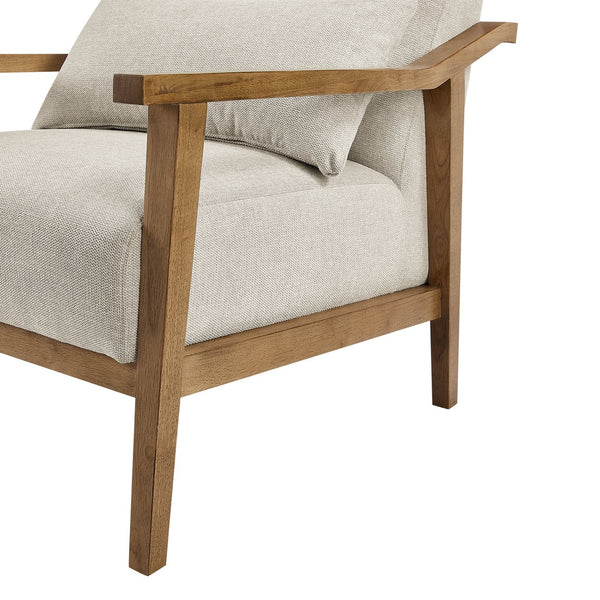 English Elm Reagan Mid-Century Wood Arm Accent Chair with Lumbar Pillow, Walnut Frame, Durable Upholstery Comfort Off White B050P390599