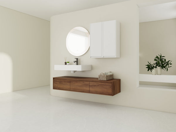English Elm 60-Inch Wall-Mounted Vanity With Molded Resin Sink, 2 Side Cabinets & 3 Soft-Close Drawers For Storage W999S00285