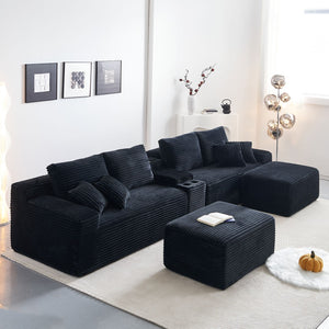 English Elm Sofa With Right Arm Facing Sectional In Sleek Black - Modern Comfort, Storage & Built-In Tech Features W579P333618-GIGA