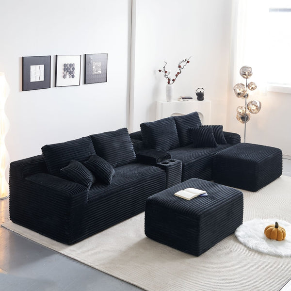 English Elm Sofa With Right Arm Facing Sectional In Sleek Black - Modern Comfort, Storage & Built-In Tech Features W579P333618-GIGA