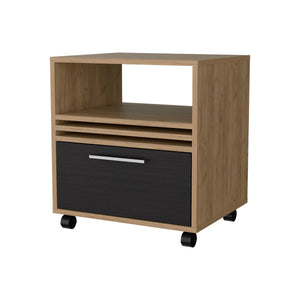 English Elm Natural Oak Warm Nightstand with Drawer, Open Shelf & Smooth Casters for Mobile Elegant Storage B062P290236