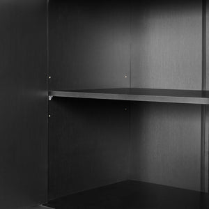 English Elm 53 Inch Kitchen Island With Hidden Trash Can, Adjustable Shelves & Drawer - Stylish Black & Oak Design W1820P199484