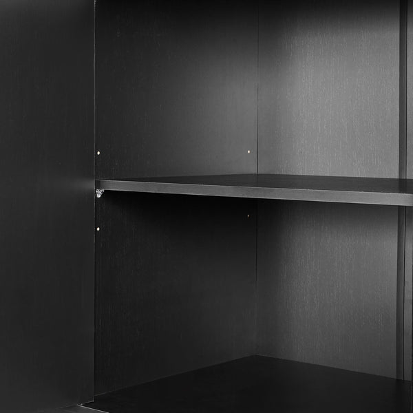 English Elm 53 Inch Kitchen Island With Hidden Trash Can, Adjustable Shelves & Drawer - Stylish Black & Oak Design W1820P199484