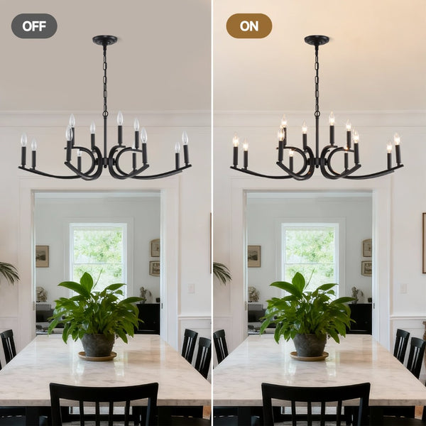 English Elm 12-light Industrial Farmhouse Chandelier Matte Black Metal for High Ceiling Spaces W5008P392712