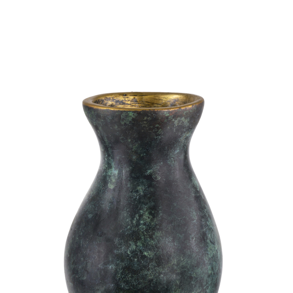 Luganzo Bronze Vase with Jade Green Patina and Polished Gold Ring – A Stunning Textural Accent Piece