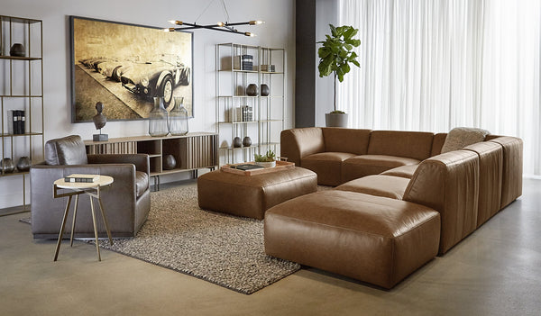 Sunpan Portman Swivel Lounge Chair - Modern Design with 360-Degree Comfort and Stylish Track Arms Marseille Concrete Leather