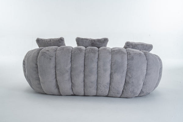 English Elm Floral-shaped Faux Fur Two Seater Sofa Sculptural Petal Design for Cozy Living Rooms Gray W2012P399202