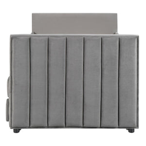 English Elm Twin Upholstered Daybed with Pull-Out Trundle and 3 Drawers, Velvet Finish, Solid Frame, Slat Kit Included Gray SF000147AAE