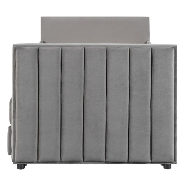 English Elm Twin Upholstered Daybed with Pull-Out Trundle and 3 Drawers, Velvet Finish, Solid Frame, Slat Kit Included Gray SF000147AAE