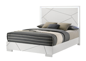 English Elm 1Pc Queen Size Bed - Modern High-Gloss White Finish With Led-Lit Headboard For Stylish Bedrooms B2741S00599