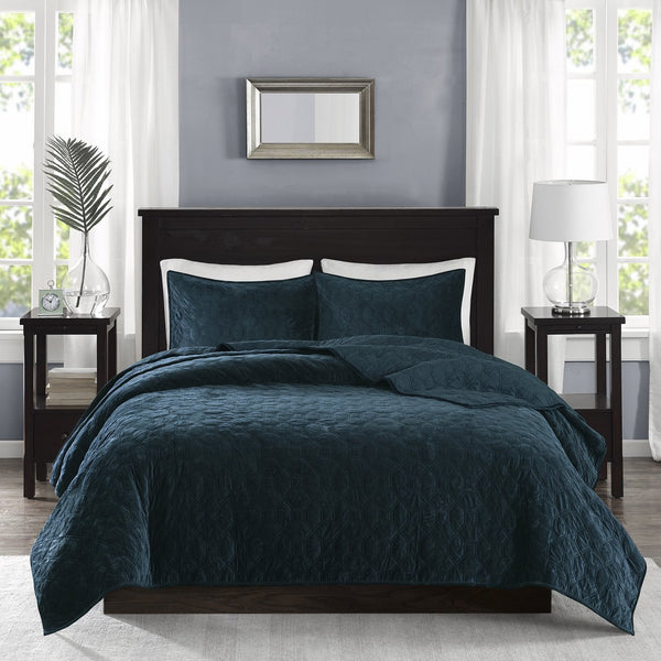 English Elm 3 Madison Park Harper Velvet Quilt Set Full/Queen with Antimicrobial Finish Plush Geometric Quilting Teal 16.14 L x 8.27 W x 17.72 H B03597495