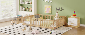 English Elm Full Size Rubberwood Floor Bed with Safety Guardrails and Latching Door for Toddlers Natural W504P429299