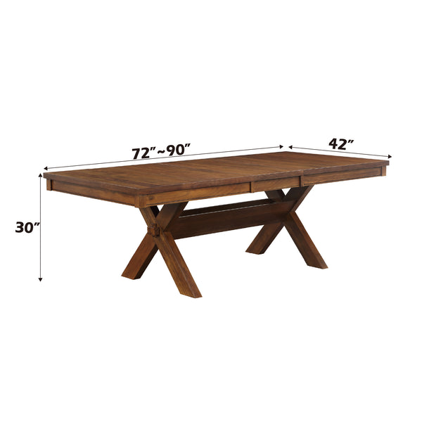 English Elm Apollo Walnut Trestle Dining Table with 18" Butterfly Leaf, Rectangular Wood Veneer Top, Bench Included B2726S00338