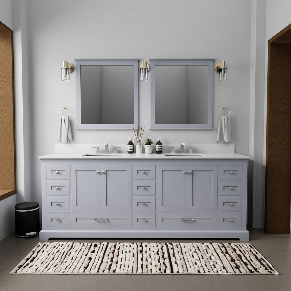 English Elm Dark Grey 84" Double Bath Vanity with White Quartz Top, Solid Wood, 14 Drawers, Soft-Close Storage B2731P258302