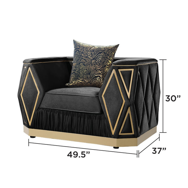 English Elm Cavalli Glam Three Piece Living Room Set Diamond Upholstery with Brushed Gold Metal Legs Black+Gold B009S02183
