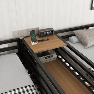English Elm Twin Metal Loft Bed with Study Desk Wardrobe Shelving and Outlet for Kids Rooms Natural Wood W1580S00372