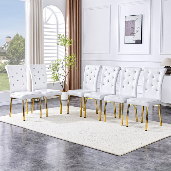 English Elm Set of 4 Glam Faux Leather Dining Chairs with Crystal Buckle and Gold Tone Legs White+Gold W3226P311058