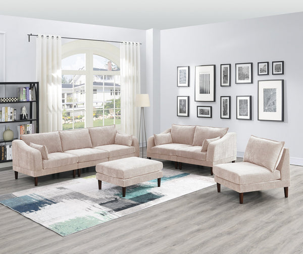 English Elm Beautiful 6-Piece Modular Sofa Set In Blush Pink Morgan Fabric – Versatile Living Room Furniture Solution B011S01576