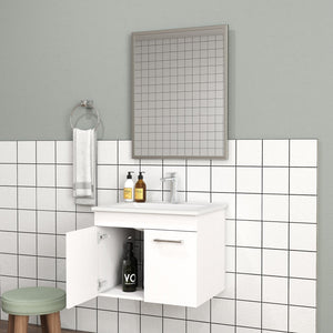 English Elm 24-Inch Wall-Mounted Bathroom Vanity With Sink, Mirror, Soft-Close Doors & Sleek Storage Solutions W3151S00025