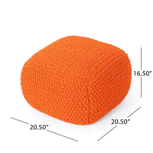 English Elm Christopher Knight Home® - Hollis Handcrafted Knitted Cotton Pouf Cube - 100% Cotton Orange Ottoman, Cozy Accent Seat 20x16 62658.00ORG