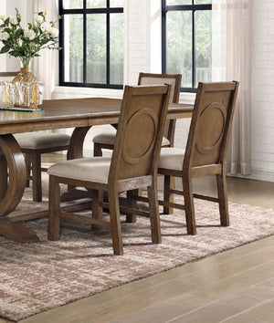 English Elm Transitional Rustic Oak Dining Side Chairs Set of 2 with Padded Beige Linen Seats, Solid Wood Comfort and Style Beige Multi 41 L x 15 W x 20 H B011P197294