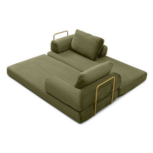 English Elm Convertible Floor Sofa Futon with Corduroy Upholstery for Living Room Lounging and Sleeping Green W1117P434729