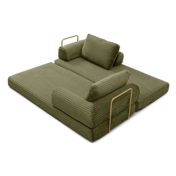 English Elm Convertible Floor Sofa Futon with Corduroy Upholstery for Living Room Lounging and Sleeping Green W1117P434729