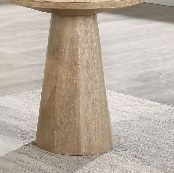 English Elm Unique Cone Base Pedestal End Table Contemporary Round Accent Table Rubberwood & Veneer Durability Oak 23 L x 23 W x 4 H B2741S00442