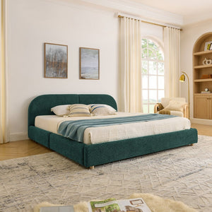 English Elm King Upholstered Storage Bed Curved Headboard Circle Yarn Fabric Modern Minimalist Frame Green W487S00471