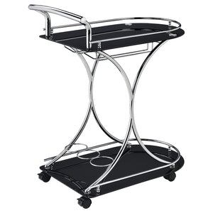 English Elm Allen Black Chrome 2-Tier Glass Bar Cart with Casters, Sleek Modern Metal Frame, Elegant Mobile Storage B062P328643