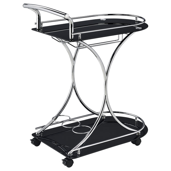 English Elm Allen Black Chrome 2-Tier Glass Bar Cart with Casters, Sleek Modern Metal Frame, Elegant Mobile Storage B062P328643