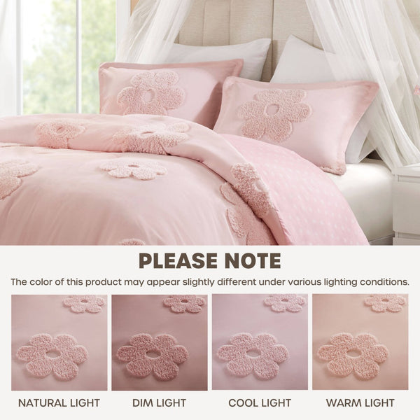 English Elm 3-piece Tufted Chenille Floral Duvet Set Reversible Textured Polyester Bedding B035P408216