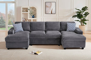 English Elm Multifunctional Corduroy Modular Sectional with Dual Chaise Cup Holders Living Room Dark Gray B2730S00072