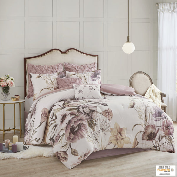 English Elm 8 Madison Park Cassandra Cotton Printed Comforter Set Queen with Floral Shabby Chic Embroidered Pillows OEKO-TEX Certified Blush 23.62 L x 18.9 W x 13.39 H B03597101