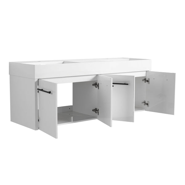 English Elm 60 Inch Wall-Mounted Bathroom Vanity With Double Resin Sink, Modern Design For Space-Saving Style W999S00252