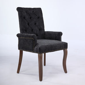 English Elm Upholstered Chenille Accent Dining Chair with Tufted Diamond Back, Curved Solid Wood Legs, Comfortable Support Black W1143P346928