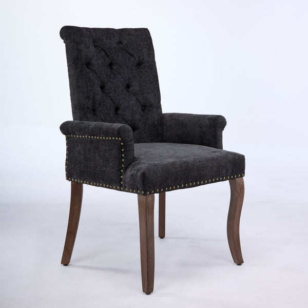 English Elm Upholstered Chenille Accent Dining Chair with Tufted Diamond Back, Curved Solid Wood Legs, Comfortable Support Black W1143P346928