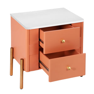 English Elm Christopher Knight Home® - Modern Fluted Nightstand with Two Drawers and Gold Legs, Sleek Textured Bedside Table for Stylish Storage and Easy Cleaning Orange 23 L x 18 W x 18 H N761P285710G