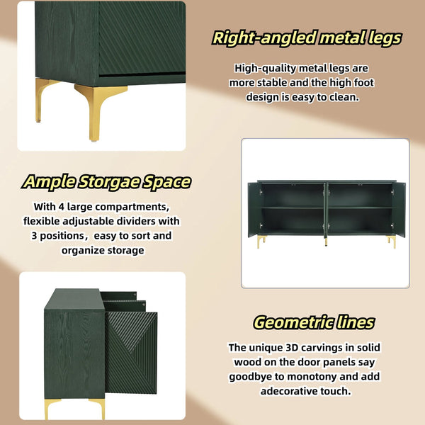 English Elm Modern 60" Olive Green Sideboard with 4 Soft-Close Doors, Adjustable Shelves, 220lb Top Load Capacity W2696P279974