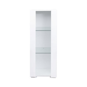 English Elm Storage Cabinet with Aluminum LED Strip Light and Glass Shelves Wall or Floor Mount Space-Saver W331P251042