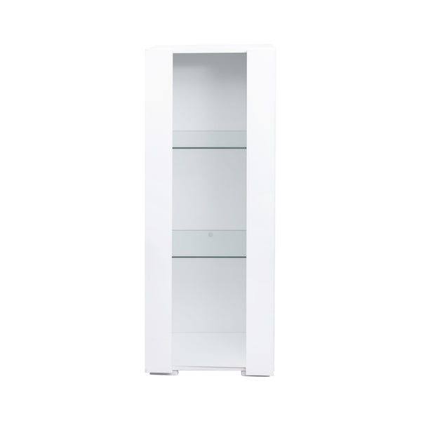 English Elm Storage Cabinet with Aluminum LED Strip Light and Glass Shelves Wall or Floor Mount Space-Saver W331P251042