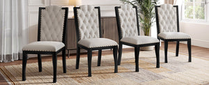 English Elm Upholstered High-Back Dining Chairs Set of 4 with Diamond Tufting, Nailhead Trim & Solid Wood Legs, Durable Comfort for Kitchen, Dining Room, Restaurant Seating Beige+Black N752P331360B