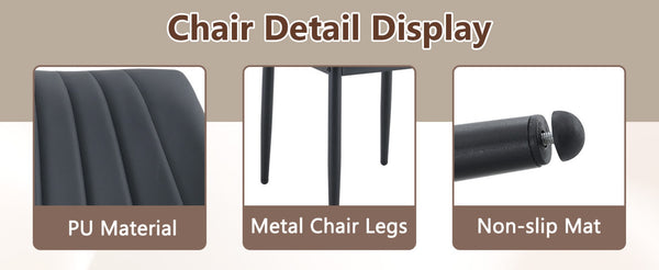 English Elm Table Black Textured Dining Set With 4 Ergonomic Pu Chairs - Modern, Durable & Stylish Design For Home W1151S04308-GIGA